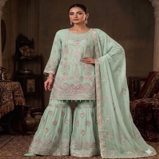 Elegant Chiffon Sharara Three-Piece Set