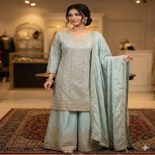 Premium Chinon Silk Ensemble: Wide Trouser & Gorgeous Scarf