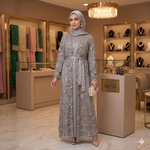 Luxury Floral Embroidered Party Abaya Set