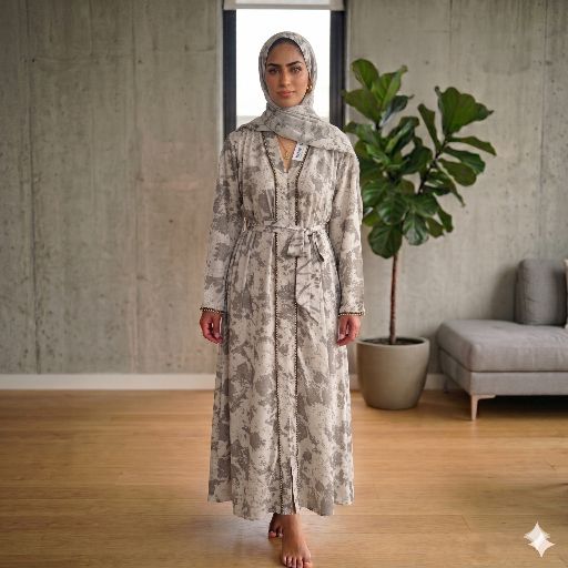 Shireen Silk Printed Abaya &ndash; Timeless Elegance & Premium Comfort 