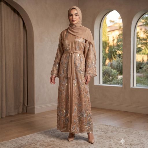 Aura Embroidered Organza Abaya &ndash; Premium 4-Piece Luxury Se