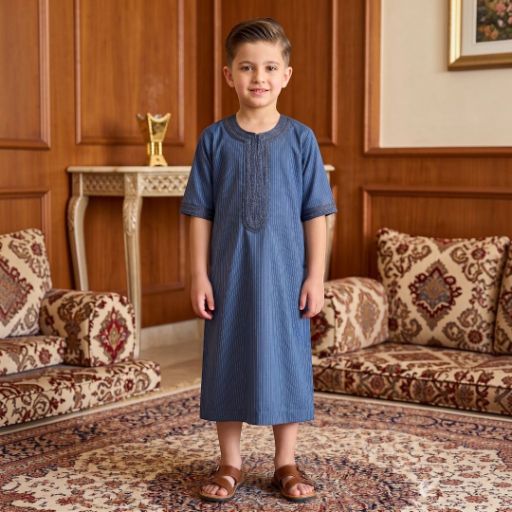 Kids Moroccan Style Half-Sleeve Jubbah | Striped Islamic Wear