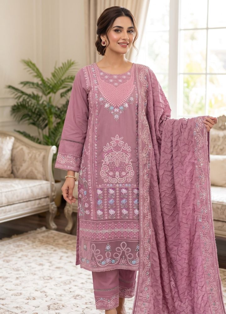 Pure Cotton  Embroidered 3-Piece Set