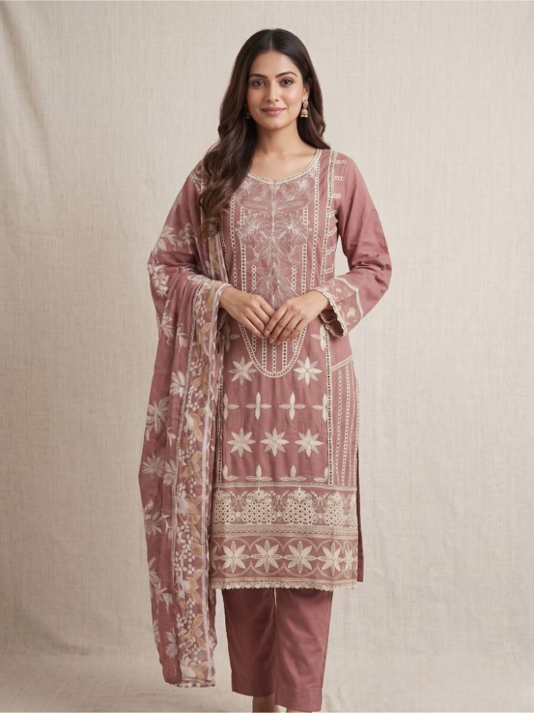 Floral Embroidered 3-Piece Cotton Salwar Suit