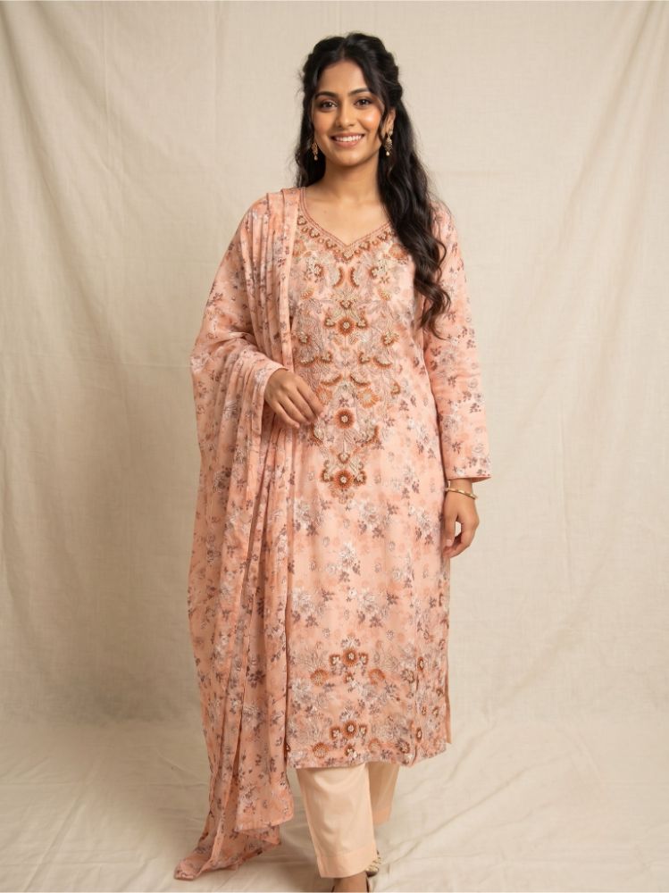 Bloom & Braid Embroidered Cotton Suit 3 Piece Set 