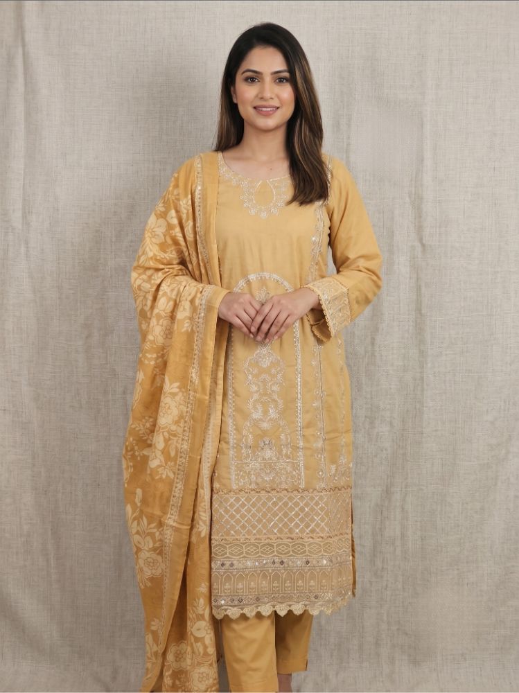 Flora Essence Luxury Embroidered Cotton Salwar Suit 3 Piece Set