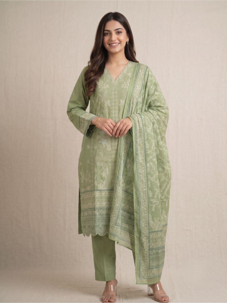 Blossom Craft Embroidered Pure Cotton Suit 3 Piece Set
