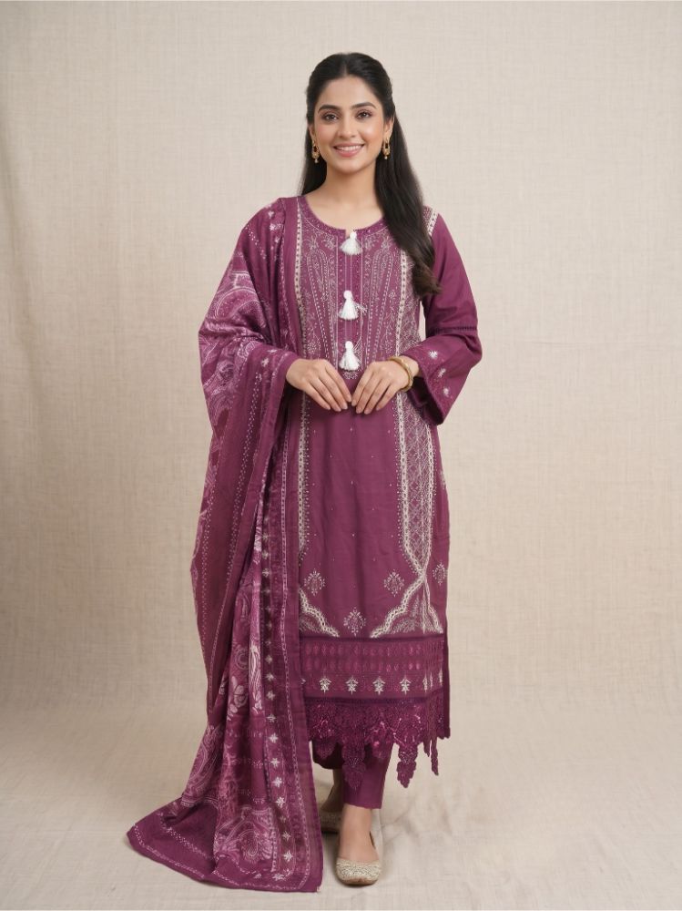 Flora Classic Hand-Style Embroidered Cotton 3 Piece Set