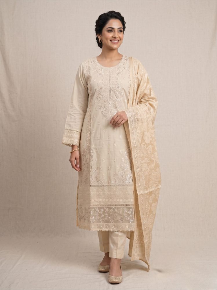 Gardenia Luxe 3-Piece Floral Print Cotton Suit