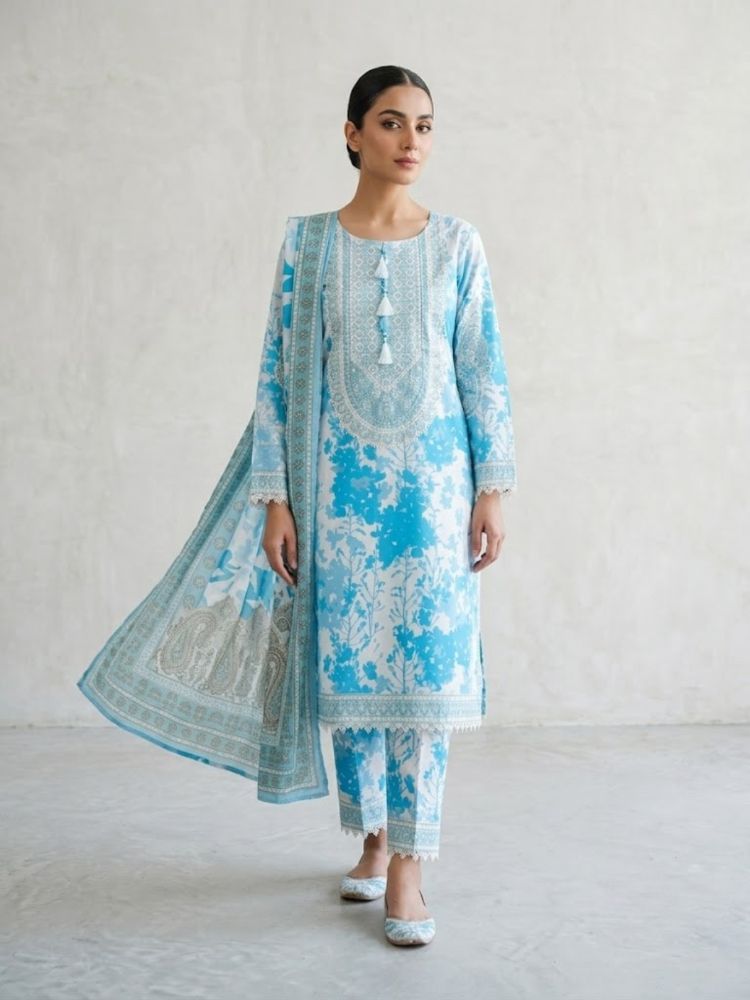 Ocean Breeze Printed & Embroidered 3-Piece Lawn Suit