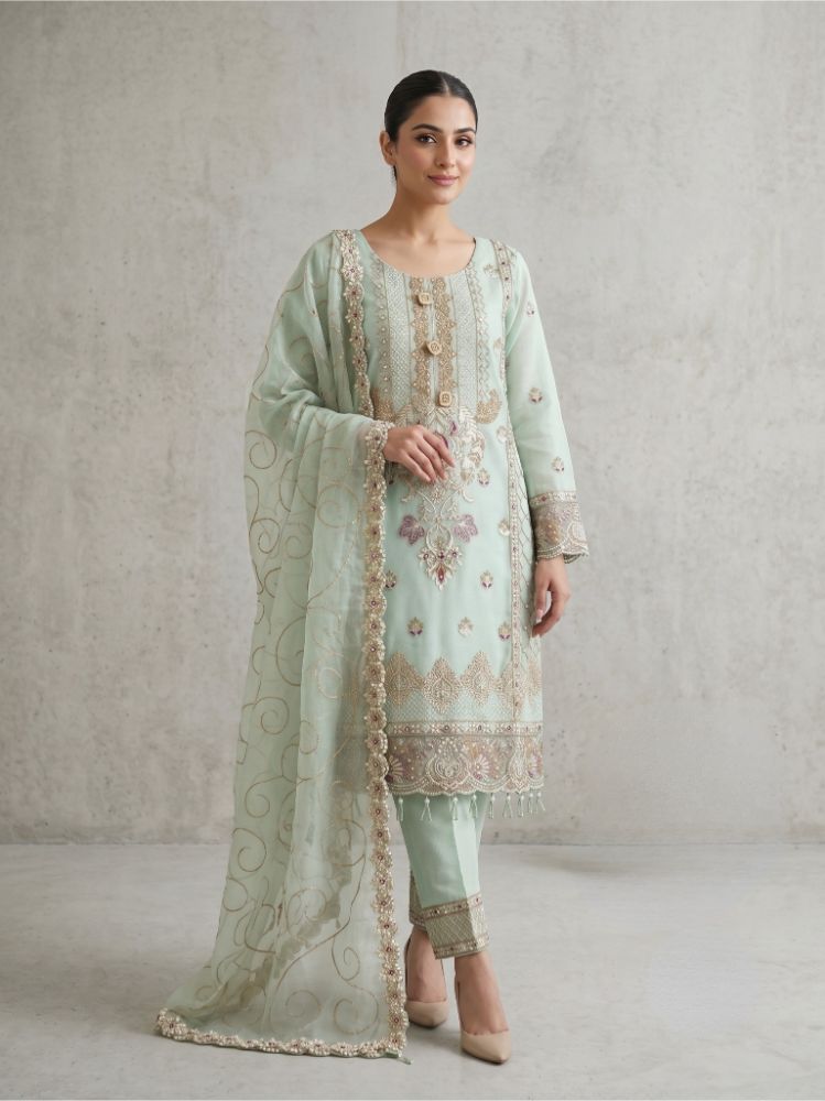 Pure Organza Embroidered & Embellished 3-Piece Formal Suit
