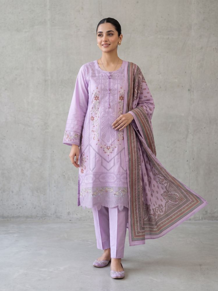 Lavender Bloom Embroidered 3-Piece Lawn Suit