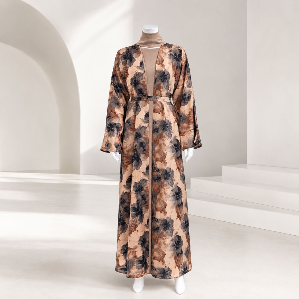 Floral Printed Kimono Abaya Set