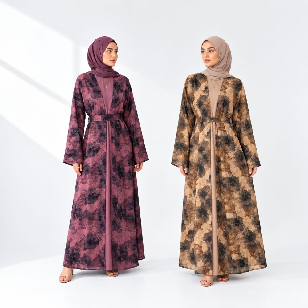 Floral Printed Kimono Abaya Set