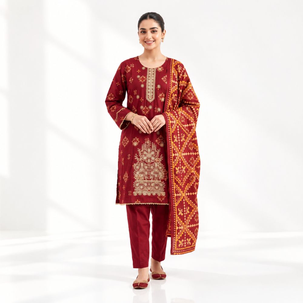 Dusty Rose Hand-Embroidered 3-Piece Organza Suit