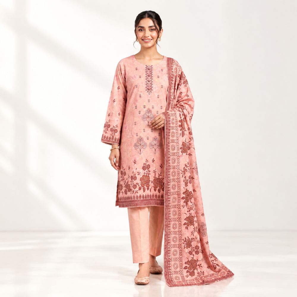 Timeless Elegance 3-Piece Printed & Embroidered Suit Set