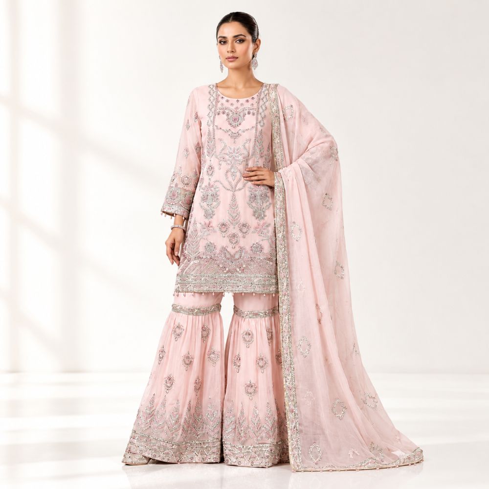 Elegant Chiffon Sharara Three-Piece Set