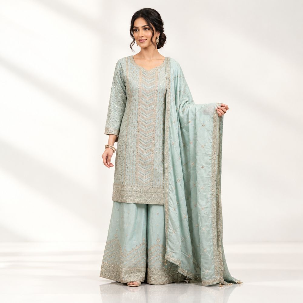 Premium Chinon Silk Ensemble: Wide Trouser & Gorgeous Scarf
