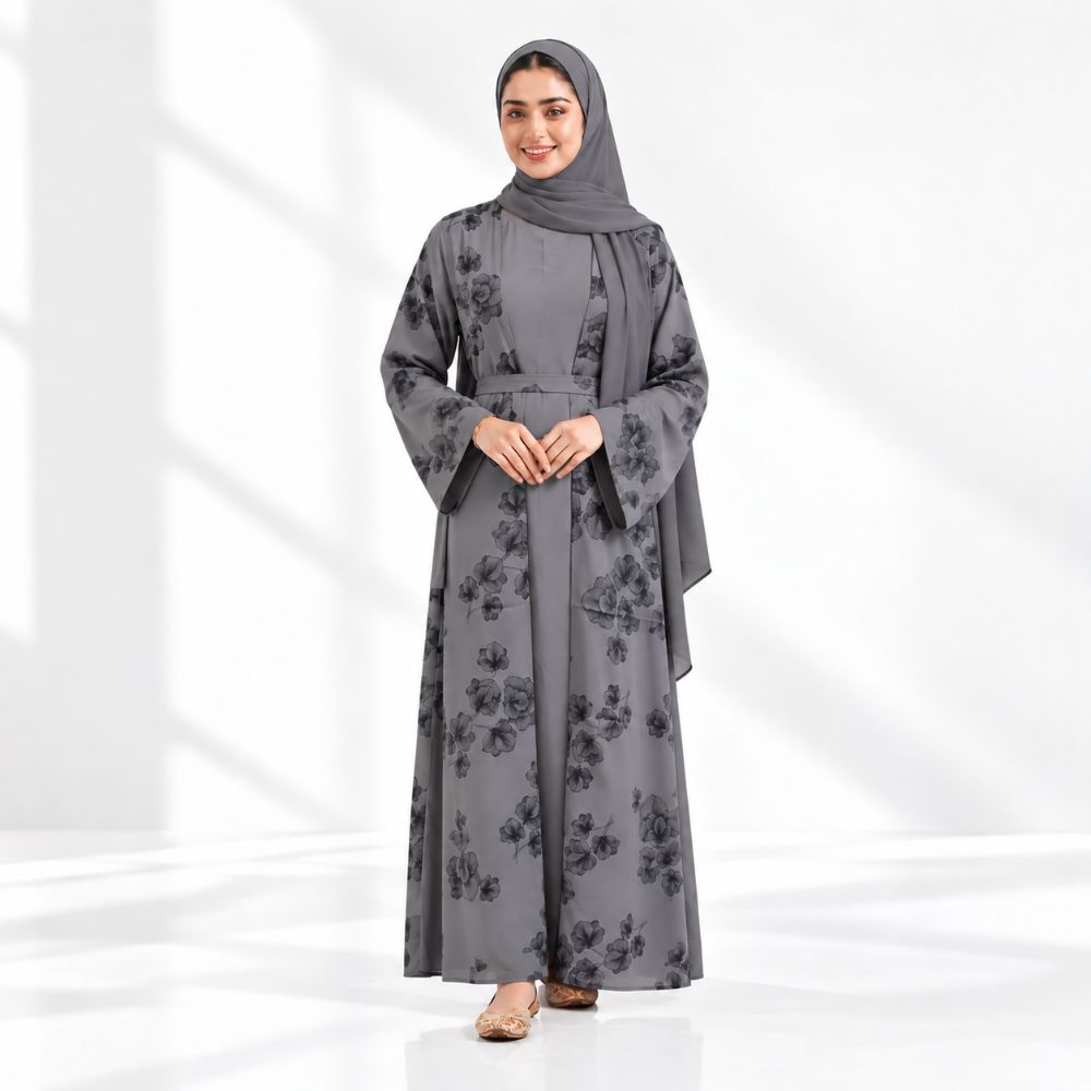 Floral Printed Kimono Abaya Set