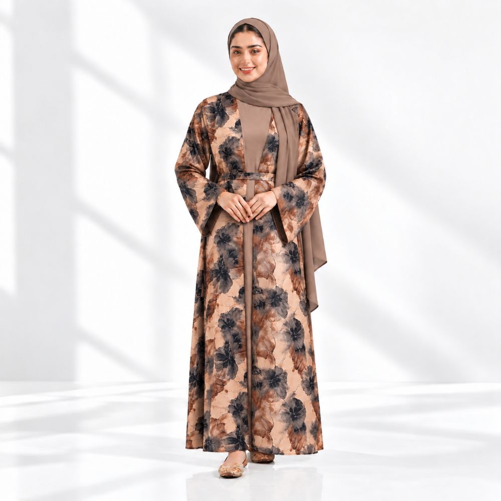 Floral Printed Kimono Abaya Set