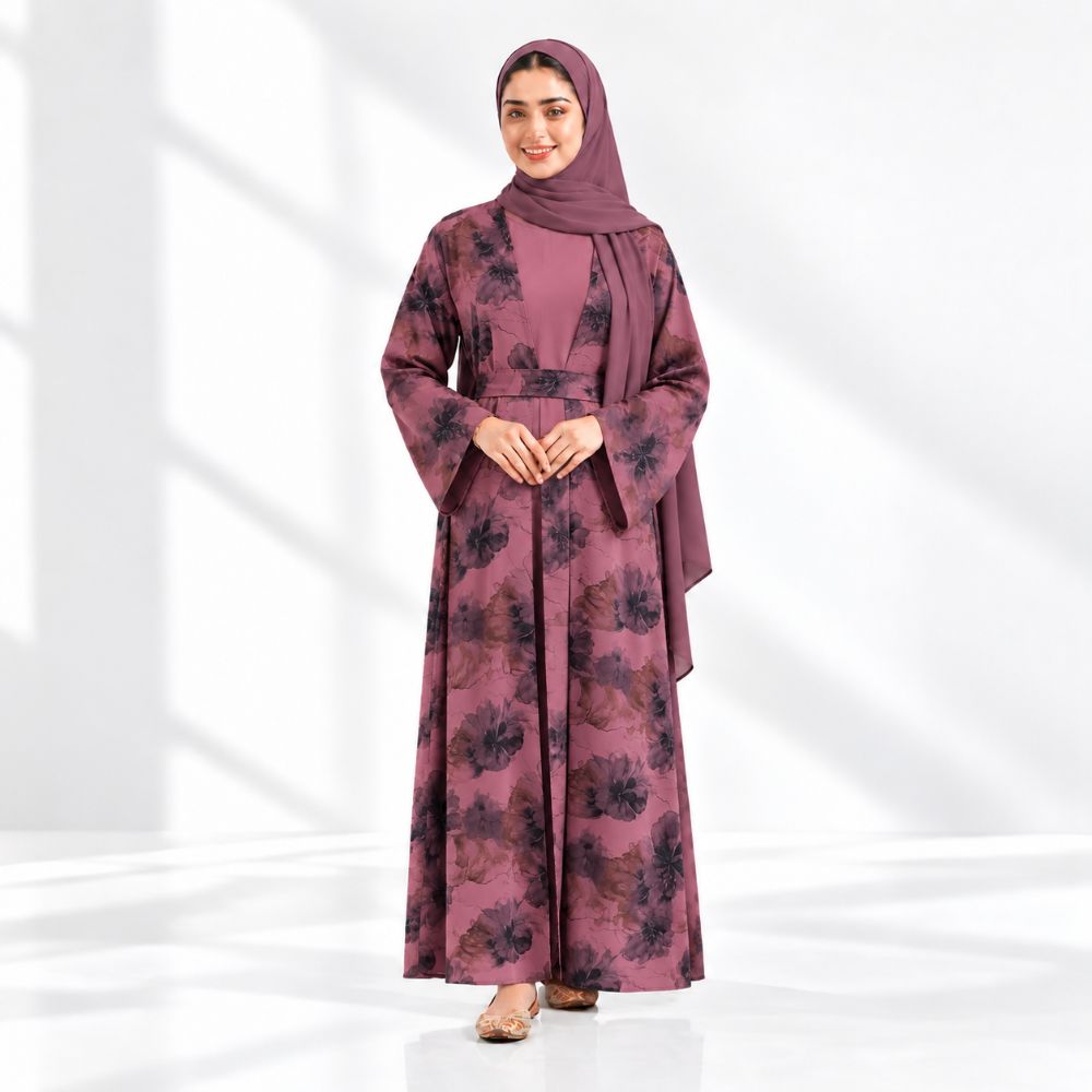 Floral Printed Kimono Abaya Set