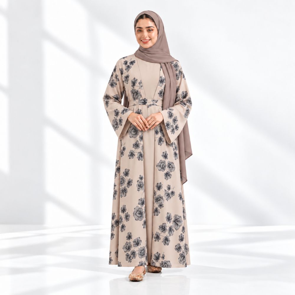 Floral Printed Kimono Abaya Set