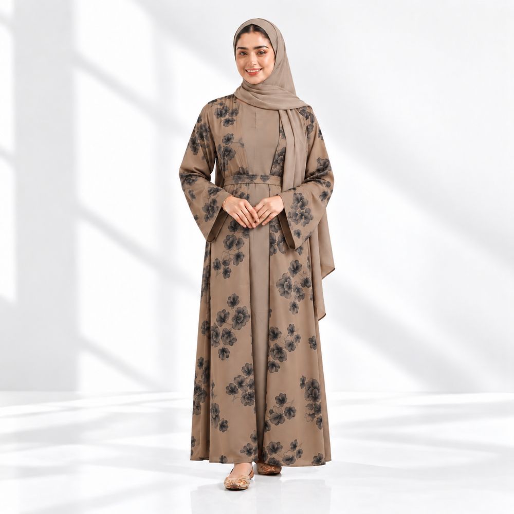 Floral Printed Kimono Abaya Set