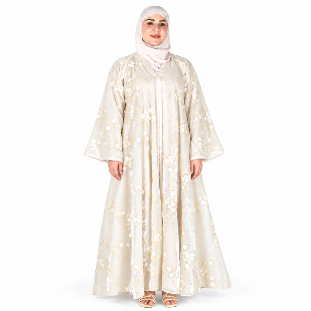 Elegant Beige Embroidered 4-Piece Abaya Set