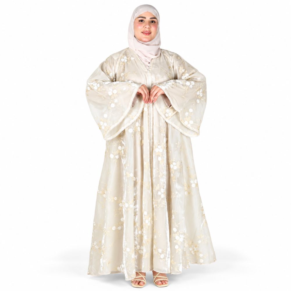 Elegant Beige Embroidered 4-Piece Abaya Set