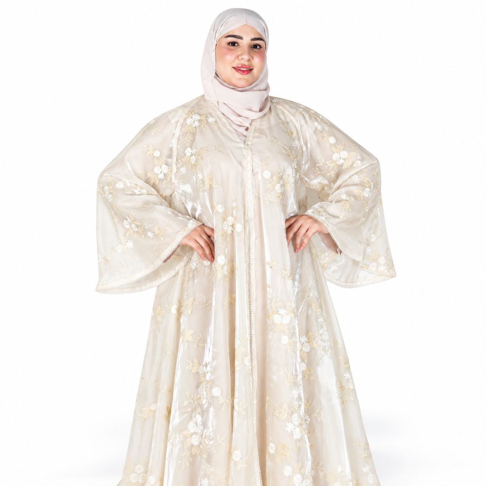 Elegant Beige Embroidered 4-Piece Abaya Set
