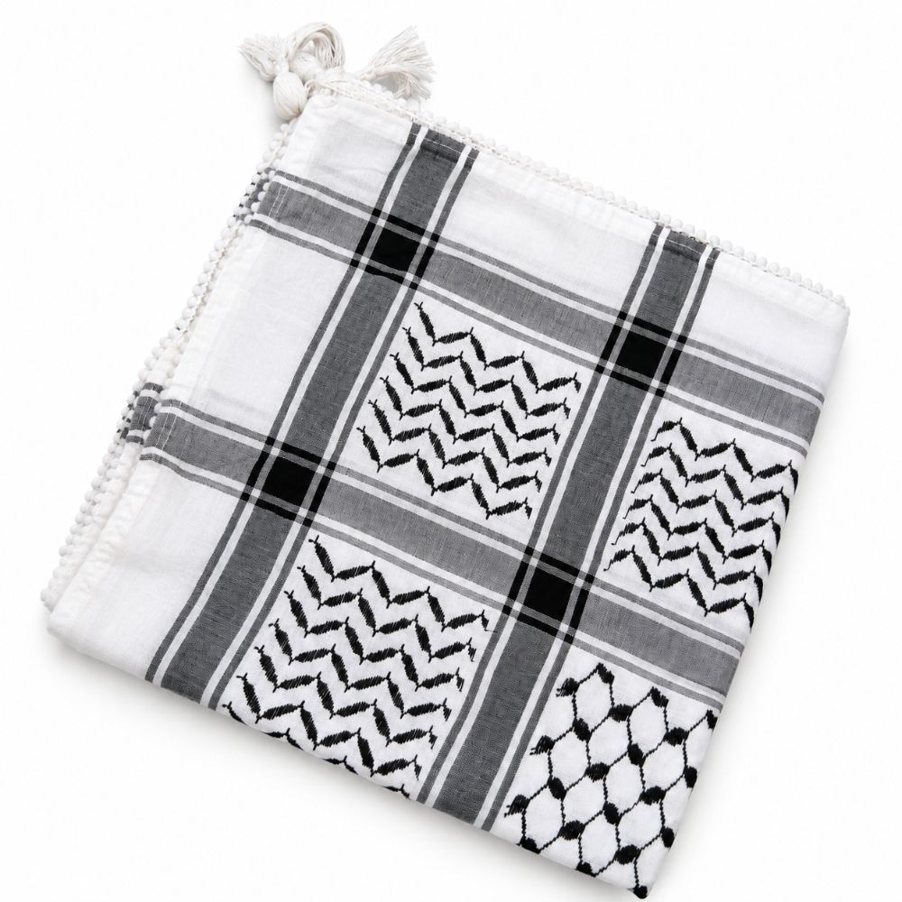 Palestinian Keffiyeh Scarf – Black & White Traditional Palestinian Kufiya
