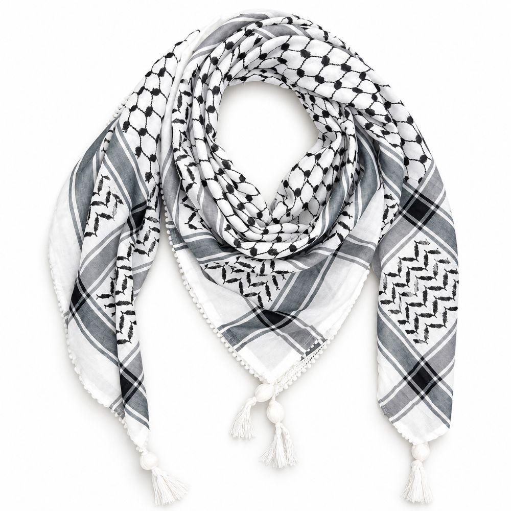 Palestinian Keffiyeh Scarf &ndash; Black & White Traditional Palestinian Kufiya