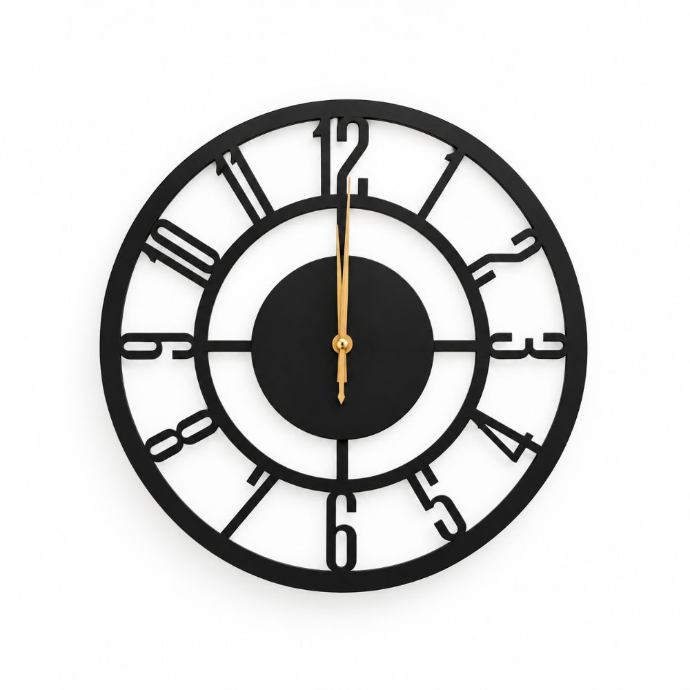 Islamic Wall Clock with Arabic Calligraphy &ndash; Black Geometric Muslim Home D&eacute;cor