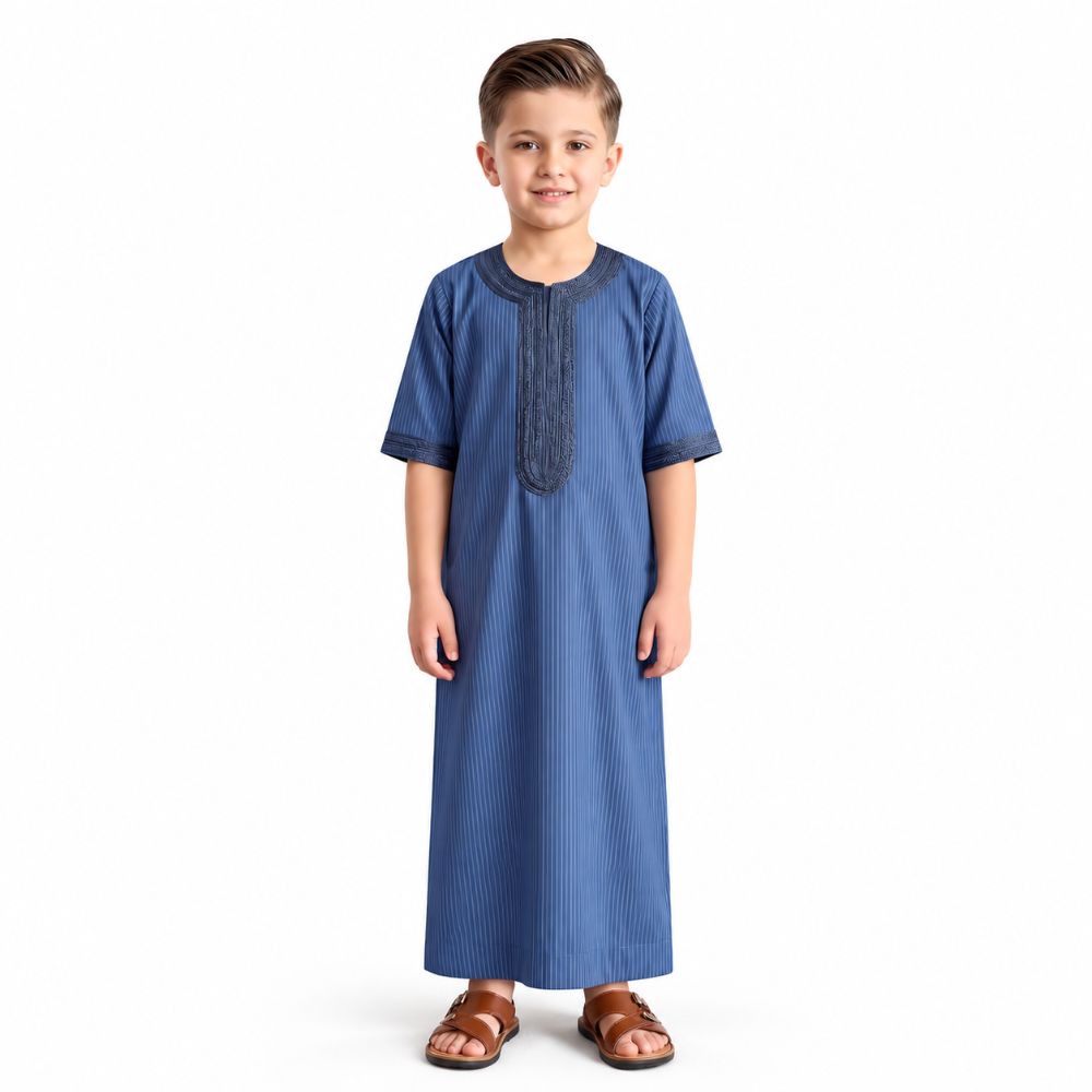 Kids Moroccan Style Half-Sleeve Jubbah | Striped Islamic Wear