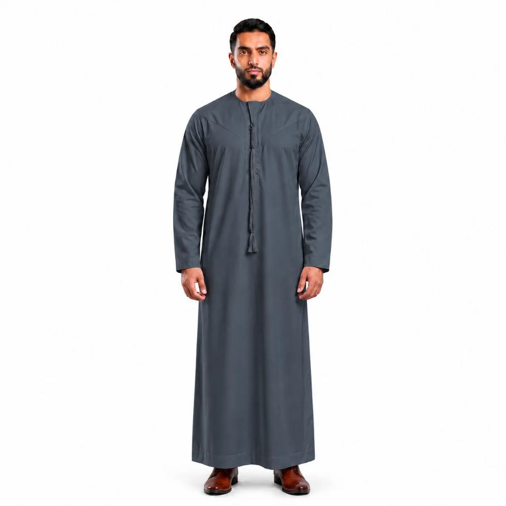 Men’s Yemeni Thobe with Detachable Braided Tassel – 6 Colours
